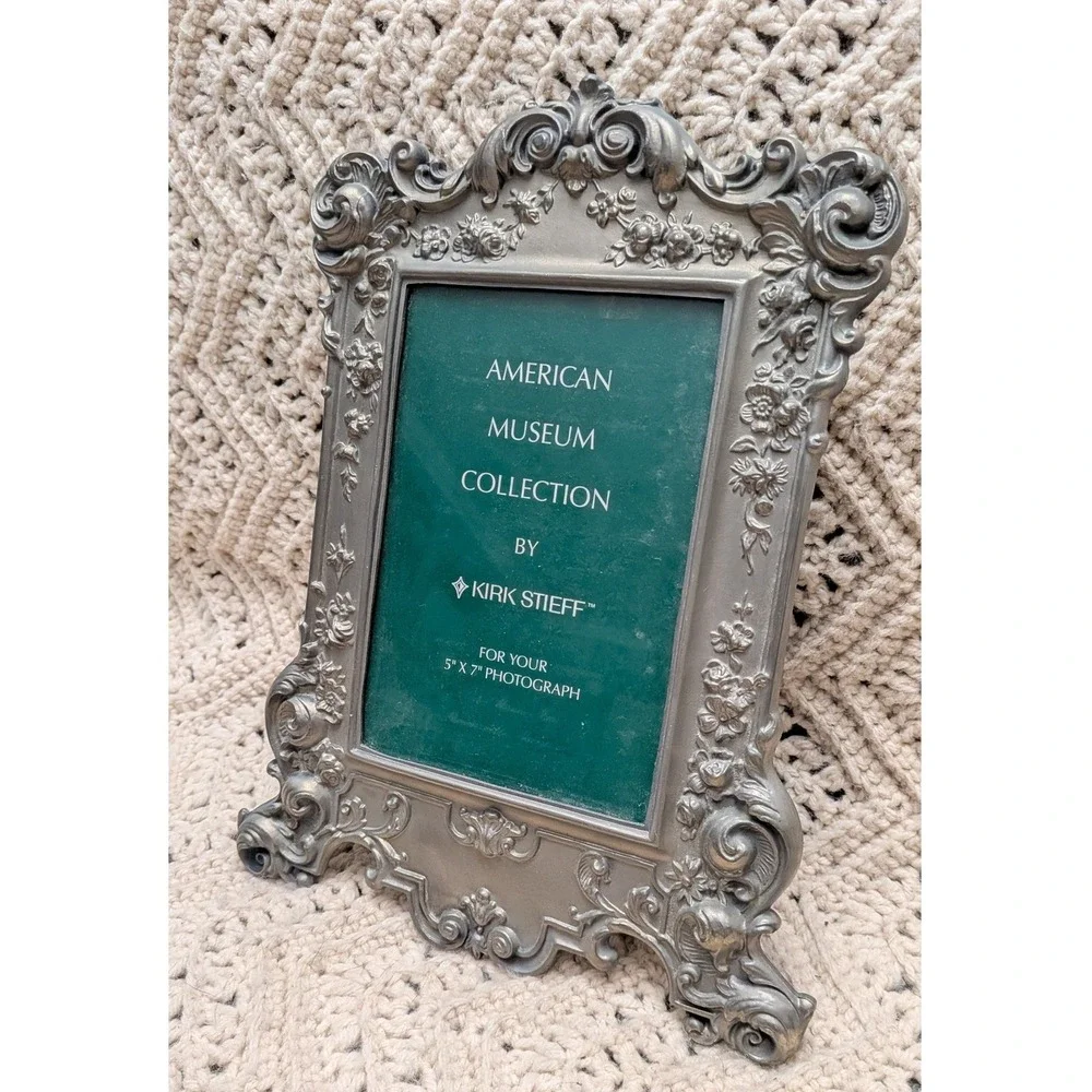Kirk Stieff American Museum Collection Pewter 5x7 Picture Frame Ornate Floral